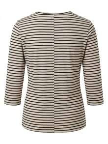 Designed U-Neck Striped Mid-Sleeve Casual Top - Black Apricot - View 3