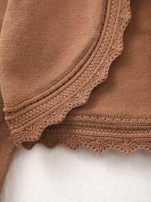Baby Girl Solid Color Fashion Elegant Hollow Lace Knit Cardigan Shawl, Suitable For All Seasons, Spring, Autumn, Winter, Daily Wear, Outings, Travel, Vacation - Brown - View 5