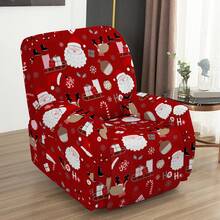 4pcs Christmas Pattern Lounge Chair Sofa Cover Slouchy Chair Slipcover Non-Slip Recliner With Storage Pocket Furniture Protector For Living Room - Multicolor - View 7