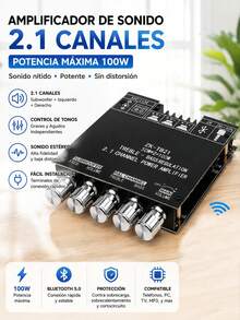 2.1 Channel Subwoofer Amplifier Board, HiFi Subwoofer Power Amplifier, Supports Bass And Treble Adjustment, 50W+50W+100W Stereo Digital Audio Module, Suitable For Home Theater DIY Speakers, DC Power Supply, Max Voltage 36V, Battery Not Included - A - View 13