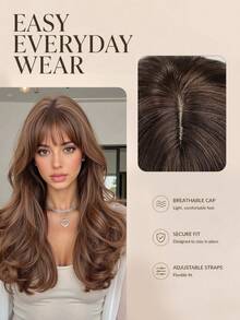 22-Inch Medium Long Curly Wig Long Wavy Brown Wigs Natural Heat Resistant Synthetic Wig For Women Suitable For Daily Use, Gatherings, And Commuting Suitable For Wearing On Halloween, Christmas And Thanksgiving Day - Multicolor - View 4