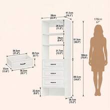 White Modern Closet System, 5.91Ft Wood Walk-In Closets Wardrobe Organizer, 23.5" Closet System With 2 Drawers & Hanging Rod & Open Shelf, 22.8" Closet Organizer System With 3 Drawers & 3 Adjustable Shelves, 2 Size - White - View 13