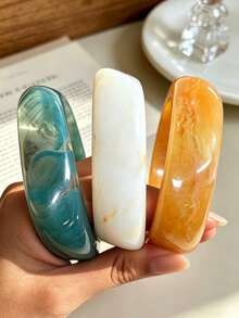 3pcs/1pc Exaggerated Elegant Bohemian Style Women's Asymmetrical Geometric Shape Multicolor Acrylic Exaggerated Bracelet Set Suitable For Women Dating Vacation Wedding Daily Wear Stackable Perfect Gift Choice - Multicolor - View 5