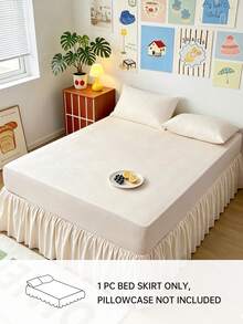 HONEYMOON 1pc Basic Lightweight Ruffle Bed Skirt, Classic Style, Soft & Fashionable, 100% Microfiber Material, 16 Inch Drop, Suitable For Home Bedding, School Dorm, Back To School Essential, Beige - Beige - View 2
