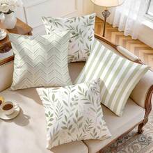 4pcs/1pc Minimalist Geometric Stripe Leaf Pattern Pillow Case, Single-Sided Printed Pillow Cover, Suitable For Living Room, Bedroom, Home Decor, All Season Pillow Case - Multicolor - View 5