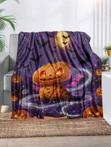 1pc Soft & Comfortable Halloween Flannel Blanket, 2D Printed Blanket For Office Nap, Sofa And Bed Decor, Outdoor Camping Leisure Blanket, Suitable As Gift For Family And Friends - Multicolor - View 2