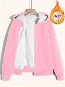 European And American Style Warm Women's Autumn/Winter Solid Color Fleece Jacket Coat - Pink 2 - View 1