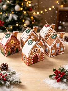 24PCS Christmas Gingerbread House Paper Gift Boxes, 24 Days Countdown Gift Boxes Size 10x9.5x5.5cm, With Jute Rope And Tags, Christmas House Shape, For Holiday Party Candy Cookie Snack Packaging - View 5