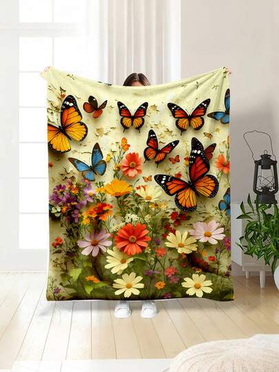 Manta de forro polar suave y cómoda de 280 g/m² con estampado floral minimalista y hermoso, manta de ocio para camping al aire libre, manta multiusos para sofá, cama y talla grande, adecuada para el hogar, picnic, viajes, comodidad en todas las estaciones, estilo moderno, poliéster, lavable a máquina