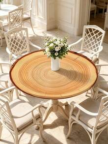 1pc Wood Grain Round Tablecloth, Daily Tablecloth With Elastic Edge, Soft And Wrinkle-Resistant, Waterproof, Oil-Resistant, Scratch-Resistant, Suitable For Round Dining Table, Outdoor Restaurant Decoration And Outdoor Party, Kitchen, Baking, Outdoor Decor, Outdoor Patio, Breakfast, Brunch And Party Decoration - B - View 4