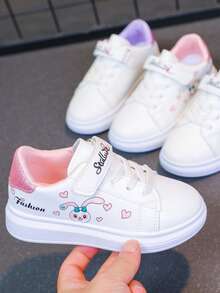 1 Pair Back To School Popular Kids Shoes For Girls, Cartoon Rabbit Design White Sneakers, Fashionable Non-Slip Durable Soles For Comfortable Wear - Pink - View 11