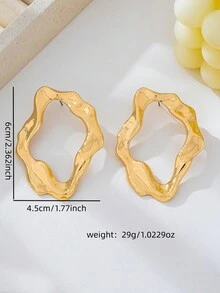 1 par de pendientes de botón asimétricos con diseño geométrico hueco exagerado para mujer, estilo europeo y americano - Amarillo Oro - Ver 6