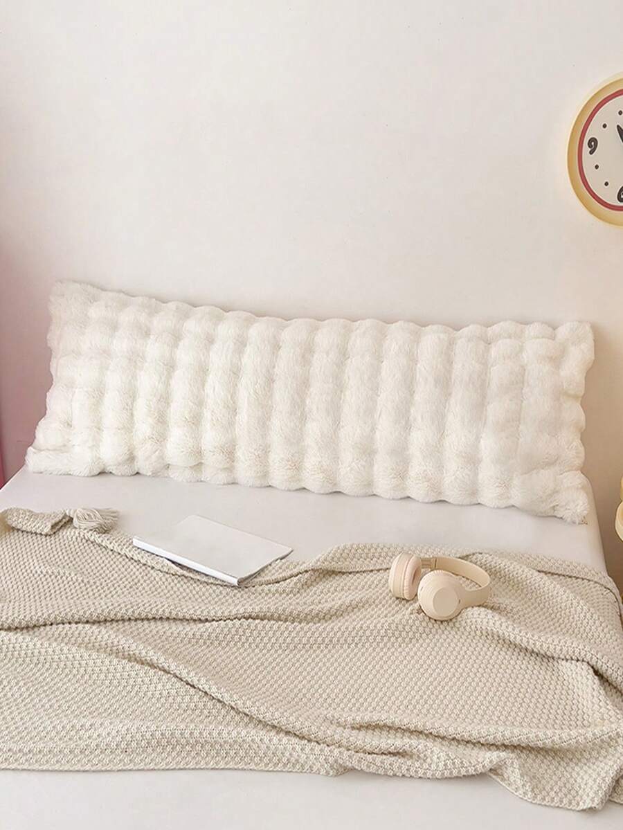 1pc White Plush Long Pillowcase, Minimalist Fashion Modern Style Polyester Single Pillowcase, Warm And Comfortable For Autumn/Winter - White - View 1
