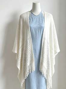 1pc Women's Hollow Design Lightweight Shawl, Bohemian Style Cardigan, Suitable For Travel And Office Air-Conditioned Room, Warm Knitted Cape Blanket - Apricot - View 4
