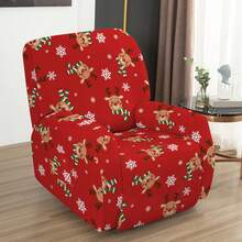 4pcs Christmas Pattern Lounge Chair Sofa Cover Slouchy Chair Slipcover Non-Slip Recliner With Storage Pocket Furniture Protector For Living Room - Multicolor - View 8