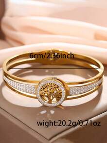 RAYQUEEN Stainless Steel Tree Of Life Heart Pendant 3-Layer Necklace And Rhinestone Bracelet Jewelry Set For Women, Suitable For Holiday Gifts - Gold - View 6