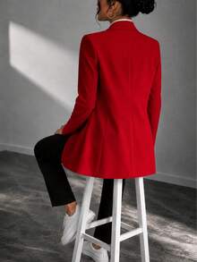 Blazer largo para mujer corte sastre elegante manga larga abierto formal casual  Casual  Elegante    Poliéster    bleizer - Rojo - Ver 4