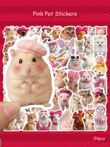 54pcs Pink Pet Stickers, PVC Decorative Stickers, Suitable For Laptop, Luggage, Skateboard, Tablet, Refrigerator, Phone Case, Guitar, Gift Box Packaging - A - View 4