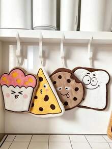 2pcs/4pcs Cartoon Food Shaped Hand Towels, Cute Toast, Cookie, Cupcake And Pizza Hand Towels, Absorbent And Hangable, Suitable For Home Kitchen - Multicolor - View 5