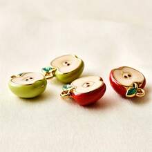 2pcs Red Apple & Green Apple Shaped Pendant, 316 Stainless Steel Material, Wear-Resistant, Fade-Resistant, Gold Color, Integrated Hanging Ring, Minimalist Versatile Fashion Fruit Style Accessory, Niche Exquisite Personalized Outfit Jewelry, Unisex, Suitable For Handmade DIY Enthusiasts, Can Be Paired With Chain, Hand Rope, Self-Made Bracelet, Necklace, Daily Wear Jewelry, Exquisite Pendant, Perfect For Gifting - Apple - View 4