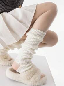 STAR RIVER Autumn/Winter White Thickened Stirrup Leg Warmers, Japanese JK Style Y2K Calf Socks, Minimalist Versatile Dance & Yoga Socks - Multicolor - View 4