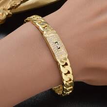 Fashionable Luxurious 18K Gold-Plated Zirconia Copper Bracelet, Suitable For Both Men Women, Suitable For Daily Party Wear, Hip-Hop Gift Jewelry - Gold - View 3