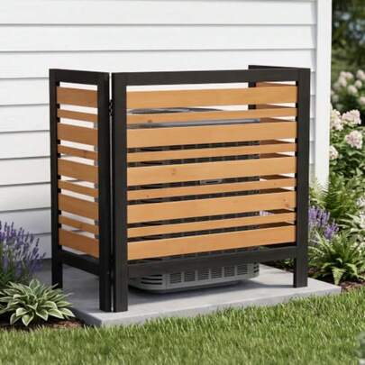 3-Panel Outdoor Air Conditioner Fence Screen, Outside Wood Privacy Fence, Backyard Garden Patio 38" W X 42" H