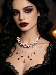 Halloween Dark Style Necklace Collection, Vampire Blood Drop Pendant Choker, Quirky Skull Blood Eye Ghost Spider Collar Chain, Gothic Party Cosplay Costume Neck Chain, Holiday Outfit Personalized Accessory - Multicolor - View 14