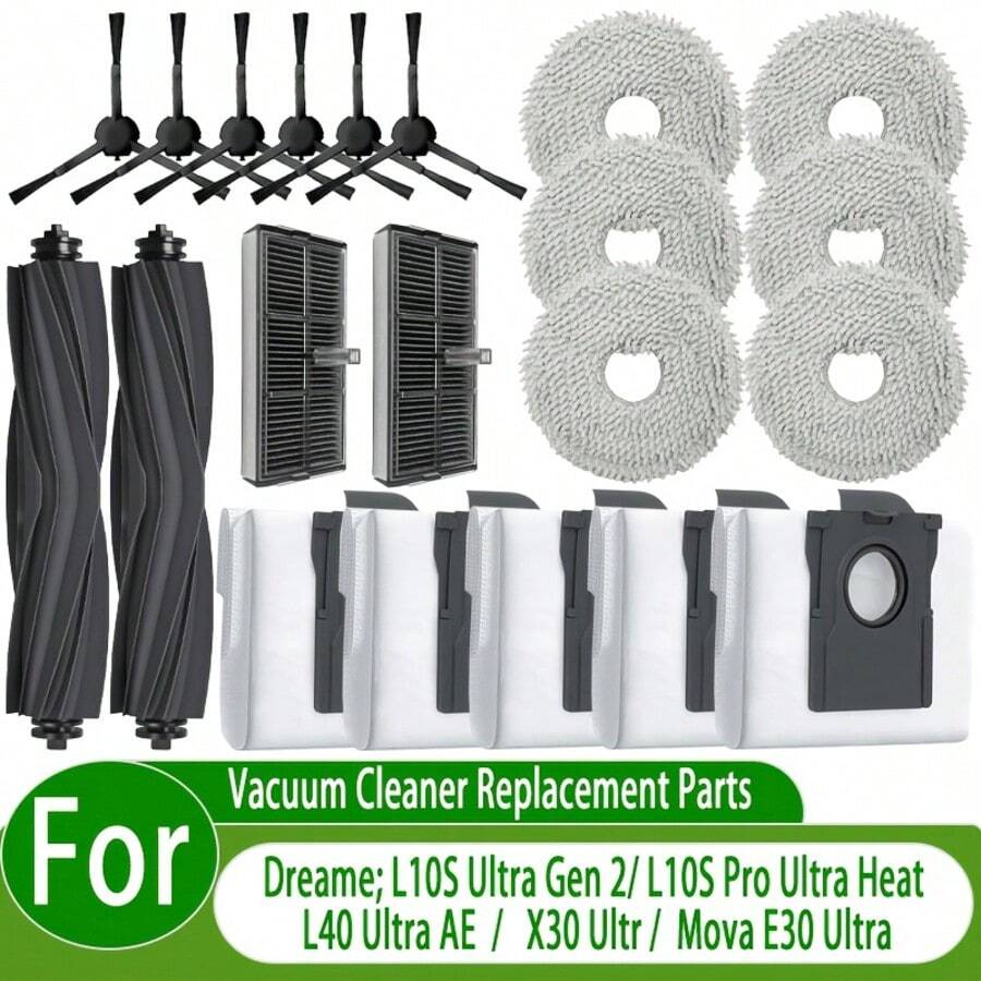 21 st reservdelskit för smart robotdammsugare L10s Pro Ultra Heat/L10s Ultra Gen2/L40 Ultra AE/X30 Ultra/Mova E30 Ultra, multifunktionellt set med huvudborste, dammpåse, mopp, filter och sidoborste - Visa 1