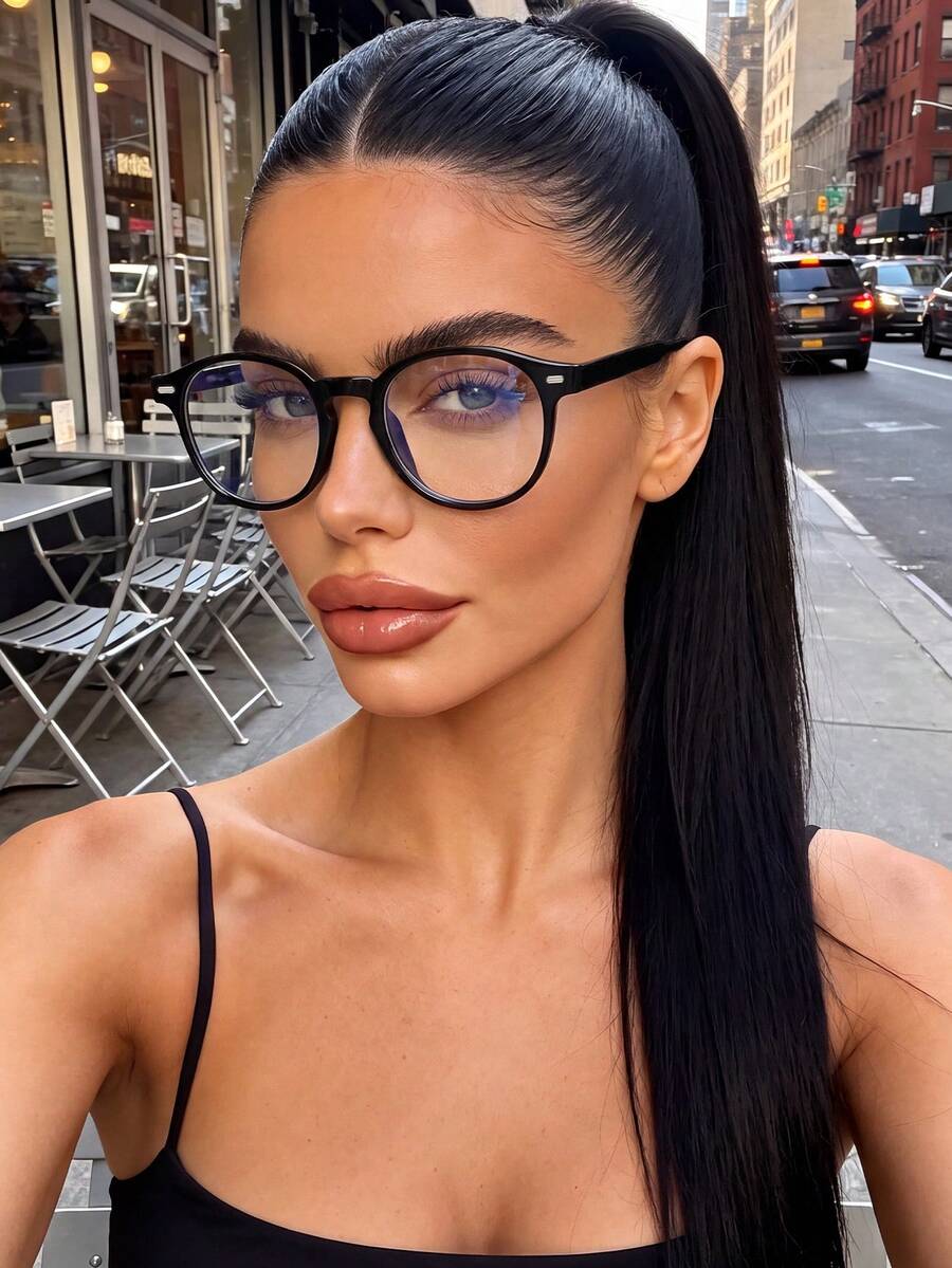 1 Pair Women's Oval Black Vintage Fashion Non-Prescription Glasses ...
