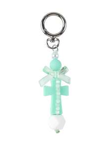 Cute Macaron Cross Beaded Keychain, Transparent Bow Pearl Bag Charm, Y2K Dopamine Color Backpack Pendant Accessory For Women - 2893 - View 16