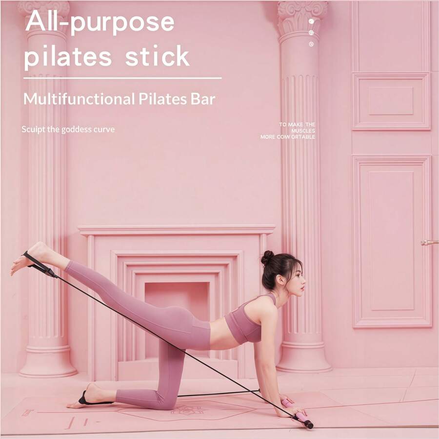1PC Multifunctional Pilates Bar Kit With Foot Loops, Portable Pilates Stick Exercise Bar With Resistance Bands, Home Gym Workout Equipment For Full‑Body Body Shaping, Arms Legs Hips Core Training - Leg Pilates Bar - View 1