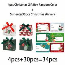 34/68/106pcs Christmas Paper Gift Boxes With Luxury Satin Ribbon Bow, Assorted Xmas Holiday Designs Joy Ho Ho Letter Mini Christmas Tree Bauble Print, Small Festive Holiday Present Boxes For Xmas Gift Giving Party Favor , Includes Christmas Stickers - Multicolor - View 10