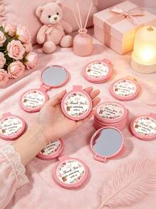24/12/4pcs Gender Reveal Party Floral Bear Thank You Style Portable Folding Mirror - Pink Foldable Mini Convenient Round Makeup Mirror Single-Sided Small Mirror With Pink Floral Bear Thank You Sticker, Can Be Used As Gender Reveal Party Gift, Baby Shower Party Gift, Baby Shower Party Favor, Baby Party Theme, Children's Birthday Gift, Guest Return Gift, Ideal Choice For Party Supplies And Decorations (Pink) - Multicolor - View 11