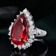European & American Elegant White Gold Plated Teardrop Red Zirconia Exaggerated Open Ring For Women - Red - View 2