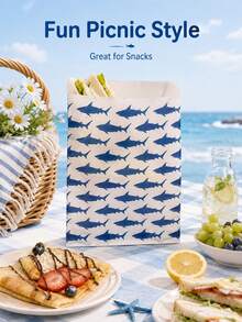50pcs/100pcs Cute Shark Print Crepe Fabric Food Bags, Reusable Food Bags For Pancakes, Sandwiches, Baked Snacks, Parties, Cafes, Takeout And Dessert Packaging - Multicolor - View 3
