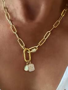 1Pc Gold Screw Buckle Double Buckle Letter Necklace, Unique Luxury Double Snap Pendant Letter Chain,Exquisite Holiday Party Gifts For Ladies' Girl - Yellow Gold - View 14