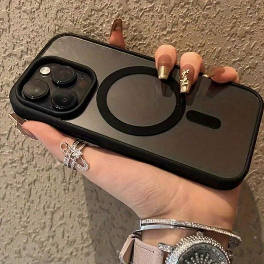 Luxury Matte Wireless Charging Shockproof Phone Case, Compatible With Apple 18/17/16/15/14/13/12/11 Pro Max S21 22 23 24 25 Plus 25 Ultra, With Semi-Transparent Armor Protective Cover - Black - View 1