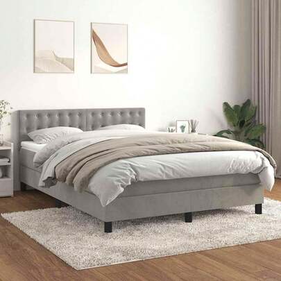 vidaXL Box Spring Bed With Mattress Light Gray 140x200 Cm Velvet