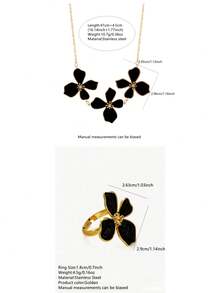 VceTd 1PC/2PCS Fashionable Elegant Asymmetrical Four-Leaf Clover Design Stainless Steel Women's Jewelry Set Suitable For Daily Wear Or Party - Yellow Gold - View 9