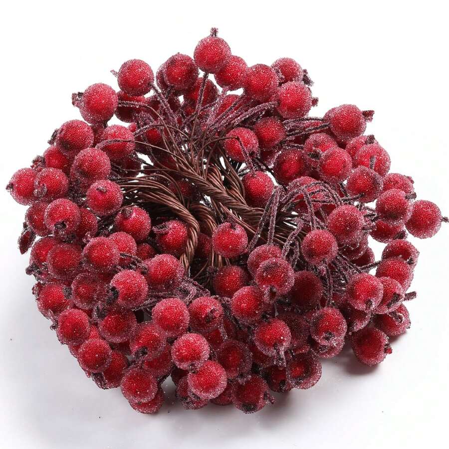 1/20/200pcs Christmas Bordeaux Red Artificial Berries, Matte Red Faux ...