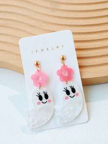 1 Pair Cute Halloween Ghost Acrylic Earrings, Sweet Sequin Floral White Water Ripple Shy Ghost Fun Earrings, Suitable For Women, Holiday Gift Dangle Earrings - Multicolor - View 5
