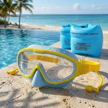 Swimming Goggles And Arm Floats Set, Soft And Lightweight, Solid Color Design, Anti-Fog, UV Protection, Wide Field Of Vision, Leak-Proof Swimming Mask - Multicolor - View 4