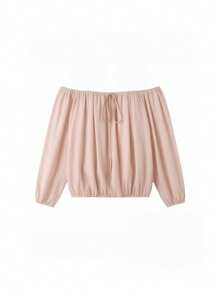 Korean Style Sweet Off-Shoulder Chiffon Blouse, Long Sleeve Women's Top For Early Autumn Pink - Pink - View 9