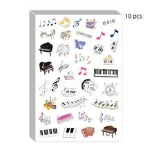 10 Sheets Cartoon Music Doodle Stickers Featuring Treble Clef, Various Musical Notes, Triangle Piano, Electronic Keyboard, Accordion, Saxophone, Keyboard And Other Musical Instrument Patterns, Easy To Peel And Remove, Suitable For Music Score Decoration, Classroom Rewards, Stationery Craft Materials, Music Theme Events - Multicolor - View 9