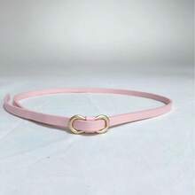 Sabuk Pinggang PU Ramping Warna Pastel untuk Wanita, Gesper Emas Matte Ganda Tanpa Lubang, Sabuk Dekoratif yang Dapat Diatur untuk Gaun dan Pemakaian Sehari-hari - Gesper berbentuk angka delapan warna permen - View 10
