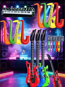 1/4pcs Inflatable Rock Party Props, Inflatable Instrument Set (Guitar, Saxophone, Keyboard, Microphone), Large 80s And 90s Inflatable Props, Suitable For 80s 90s Party Decoration, Hip Hop Theme, Birthday Party Supplies, Rock Party - Multicolor - View 2