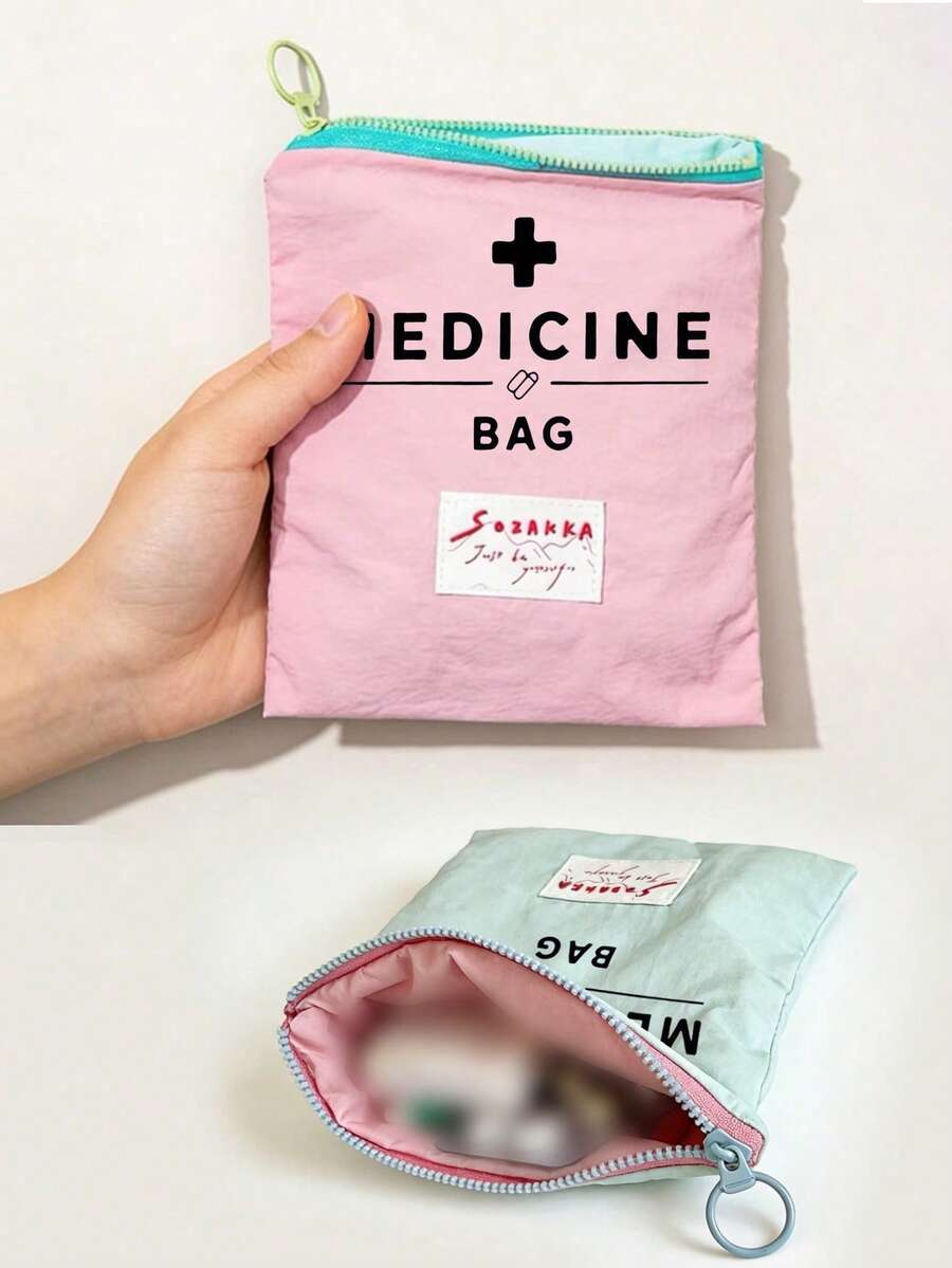 「Medicine」圖案印花便攜藥袋 藥丸收納盒 急救包 化妝包 零錢包，適合日常使用/戶外/旅行，便於攜行的收納、化妝品、手機及其他小物品收納，旅行必需品，聖誕禮物，個性化禮物袋，教師節禮物，小禮物交換，房間裝飾 - 彩色 - 查看 1