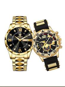 2pcs/Set Fashion Teenager Watch, Couple Watch For Boys And Girls, Analog-Digital, Stainless Steel Material, Gift, Daily Life - Multicolor - View 9