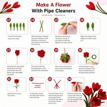 574 Pcs Red Pipe Cleaners Craft Set, 4 Assorted Color Pipe Cleaners Bulk,400Pcs Chenille Stems For DIY Flower Making Kit With 20Pcs Floral Stems, 2Pcs Gardening Tape, 150Pcs Stamen, 1Pc Ribbon,1Pc Tutorial For DIY Bouquet Gift - Red - View 6